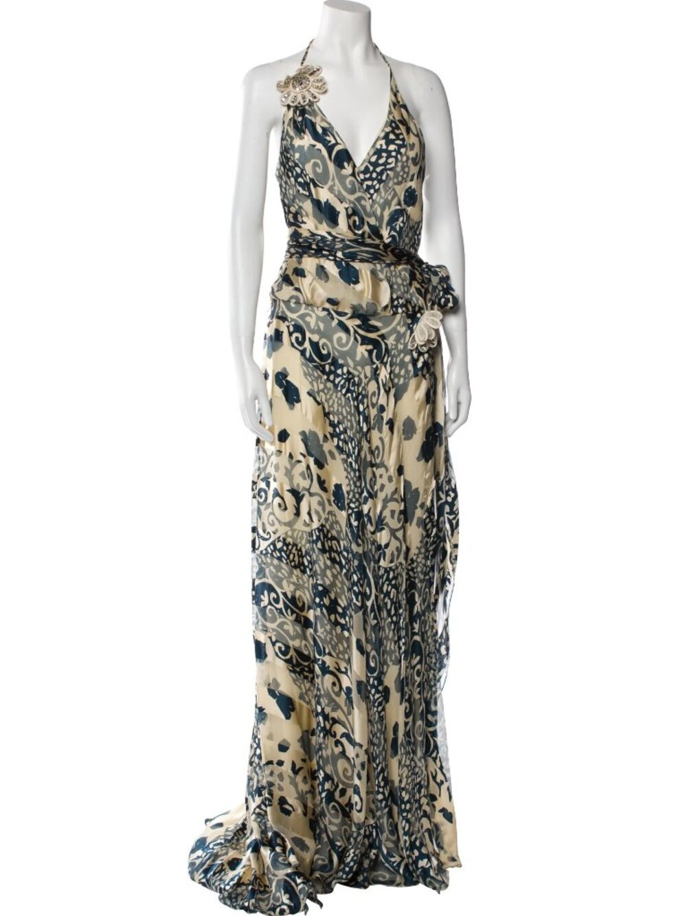 Naeem Khan Silk Patterned Halter Gown